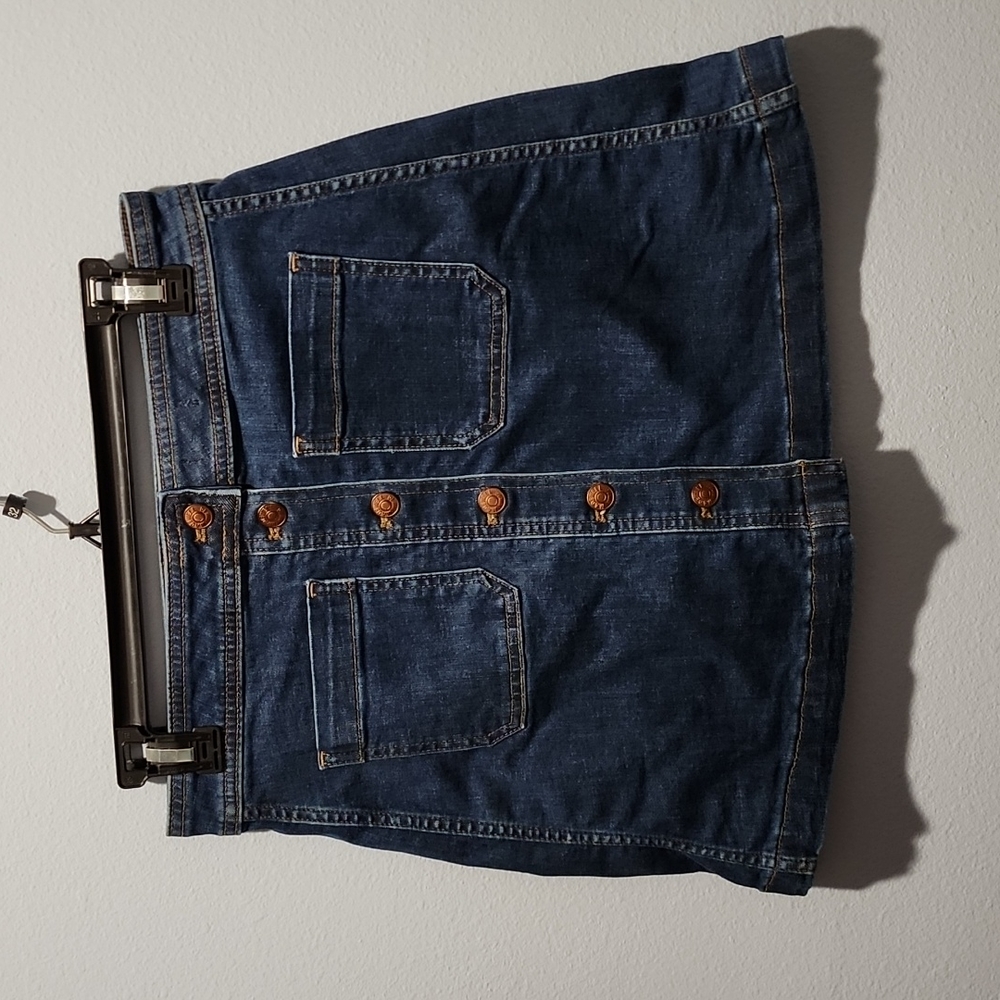 ^ Madewell Stretch Denim A-Line Button-Fly Skirt Wash Patch Pocket size 4